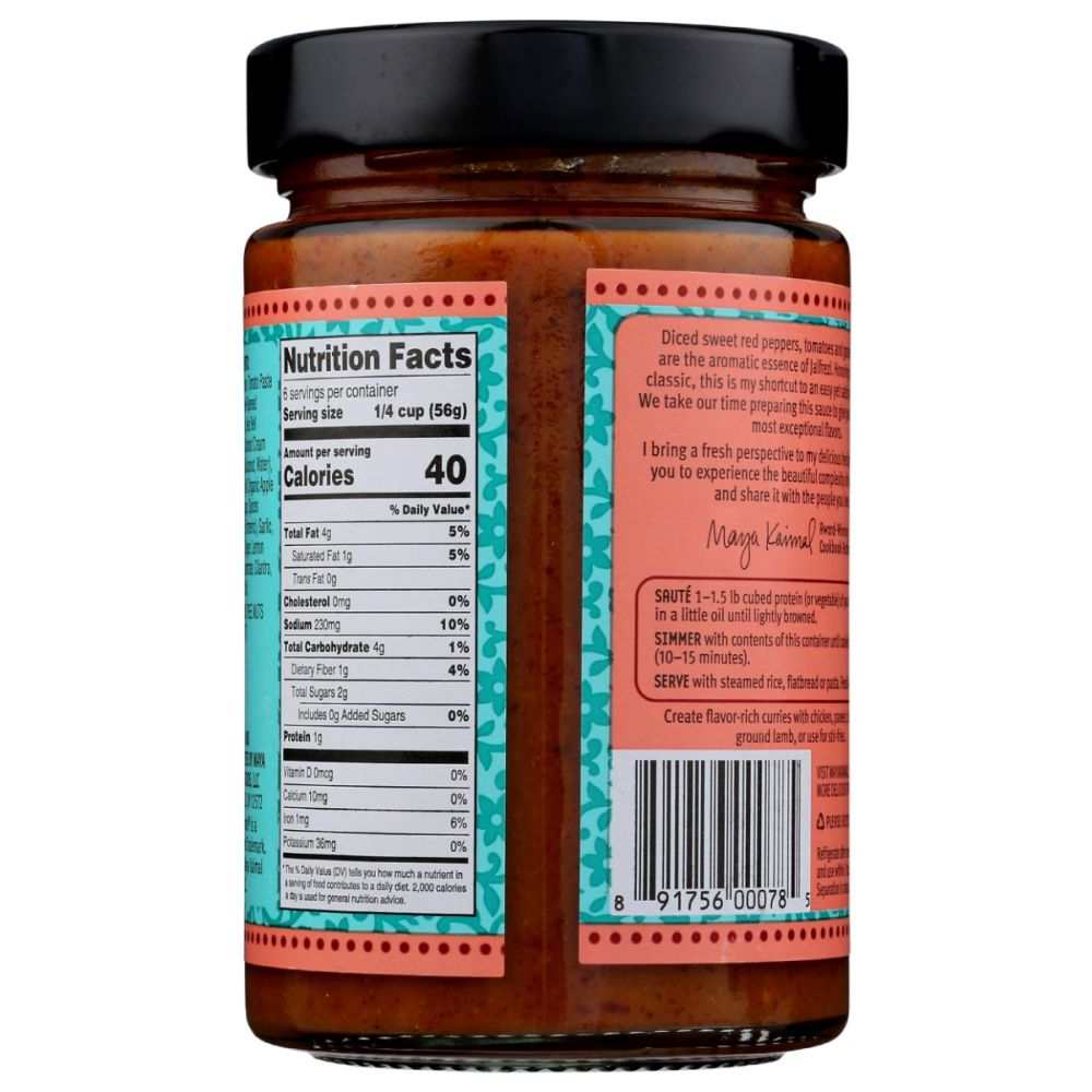 MAYA KAIMAL Jalfrezi Curry Indian Simmer Sauce 12.5 oz jar with bright tomato and garam masala flavors