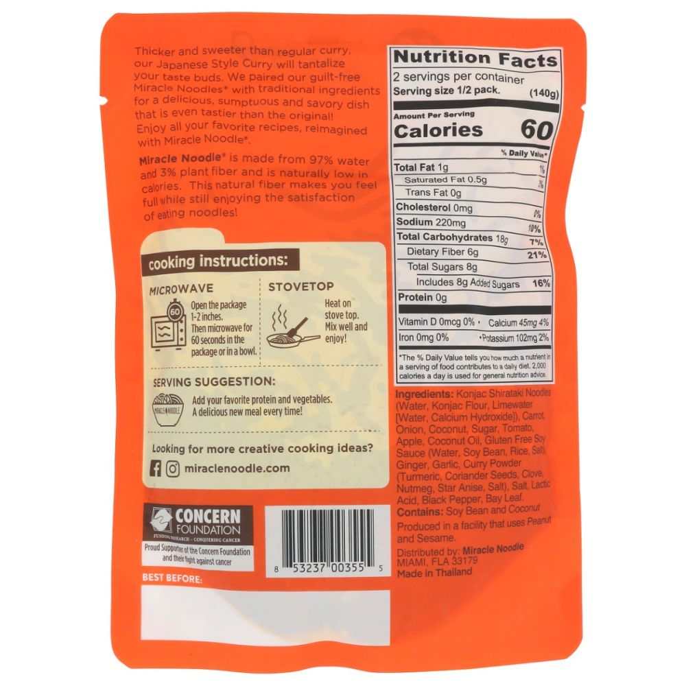 MIRACLE NOODLE Ready To Eat Japanese Curry Noodles 280 gm packaging with curry and noodles display