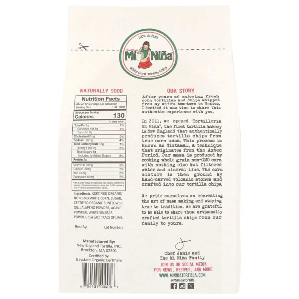 MI NINA Jalapeno Agave Tortilla Chips 12 oz bag with spicy sweet flavor