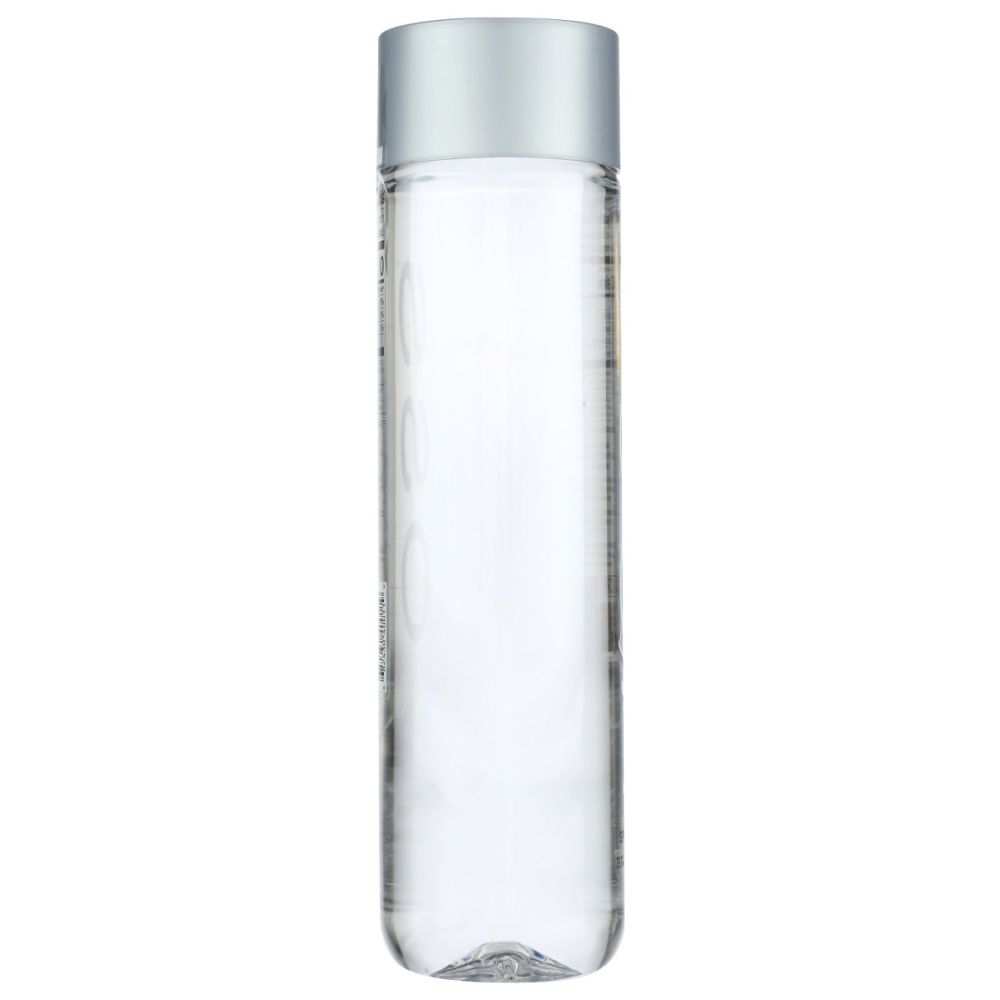 Clear glass water bottle with silver cap, minimalist wellness drinkware