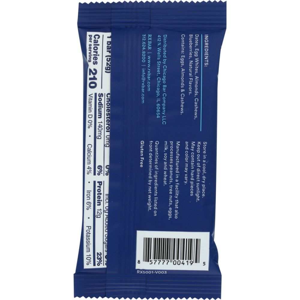 RXBAR Blueberry Protein Bar with egg whites, dates, and nuts, 1.8 oz
