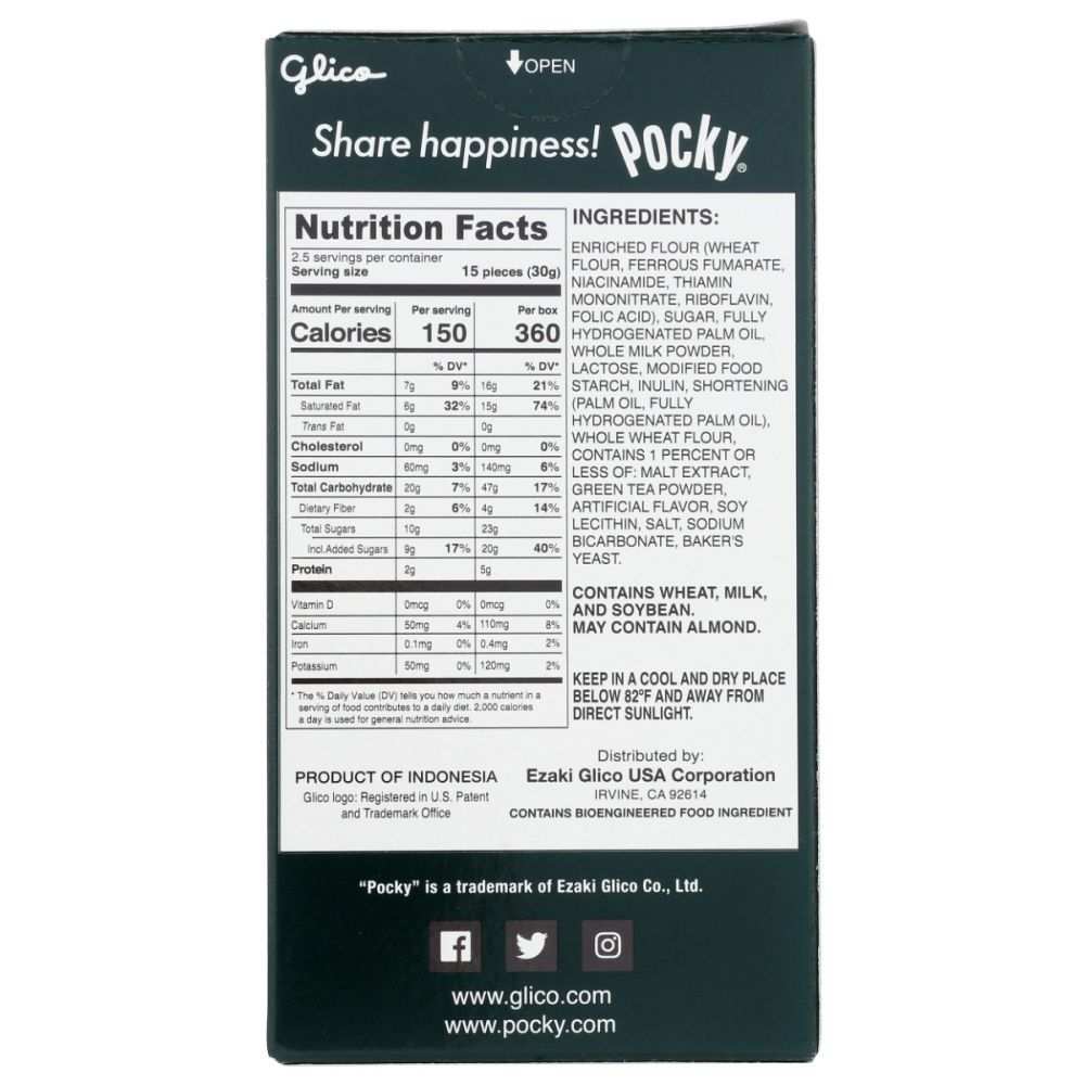 GLICO Pocky Matcha 2.47 oz green tea flavored snack sticks with creamy matcha coating