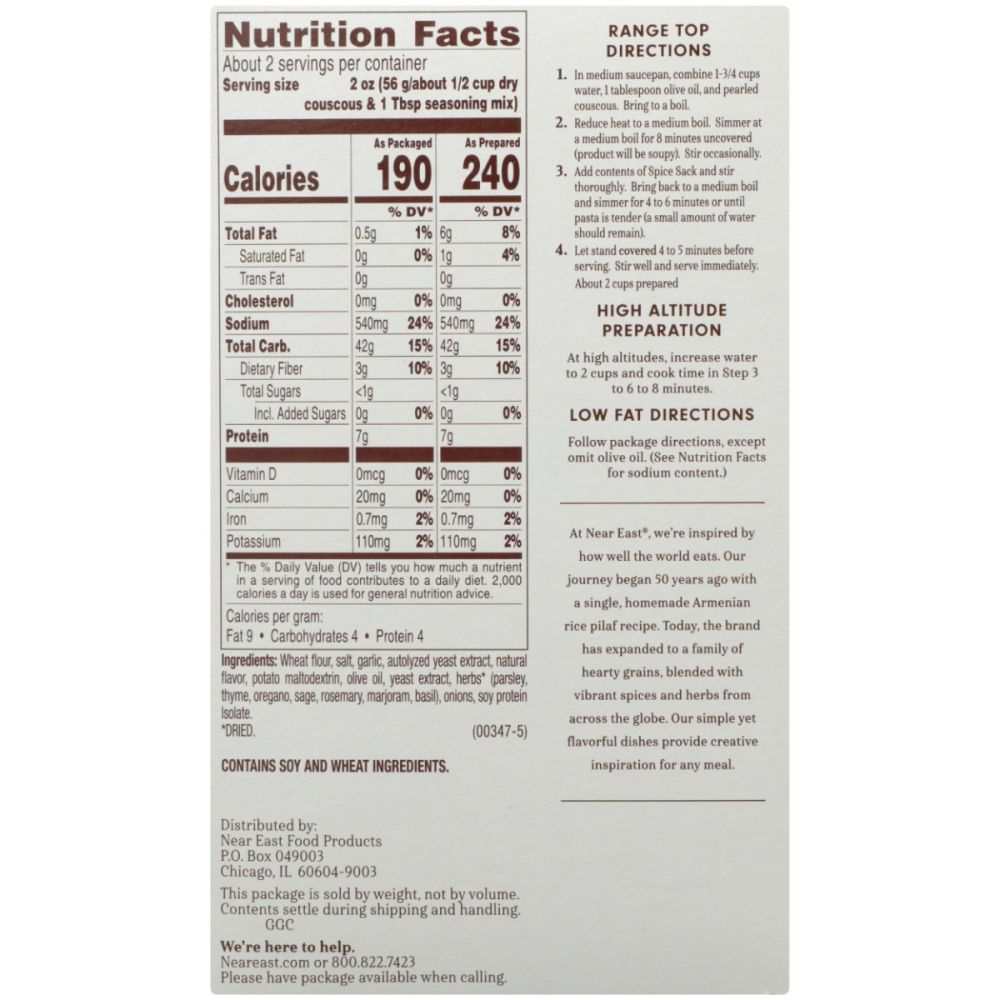 NEAR EAST Pearled Couscous Roasted Garlic and Olive Oil 4.7 oz package