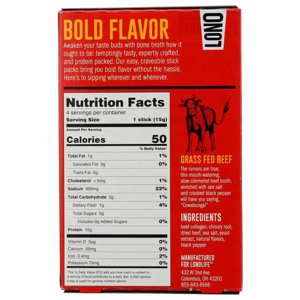 LONOLIFE Grass Fed Beef Bone Broth 4-pack with sea salt and black pepper