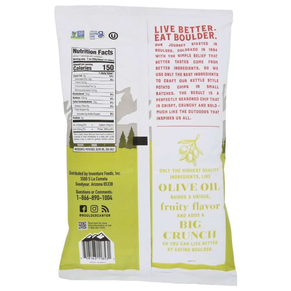 BOULDER CANYON Olive Oil Classic Sea Salt Kettle Style Potato Chips 6.5 oz bag