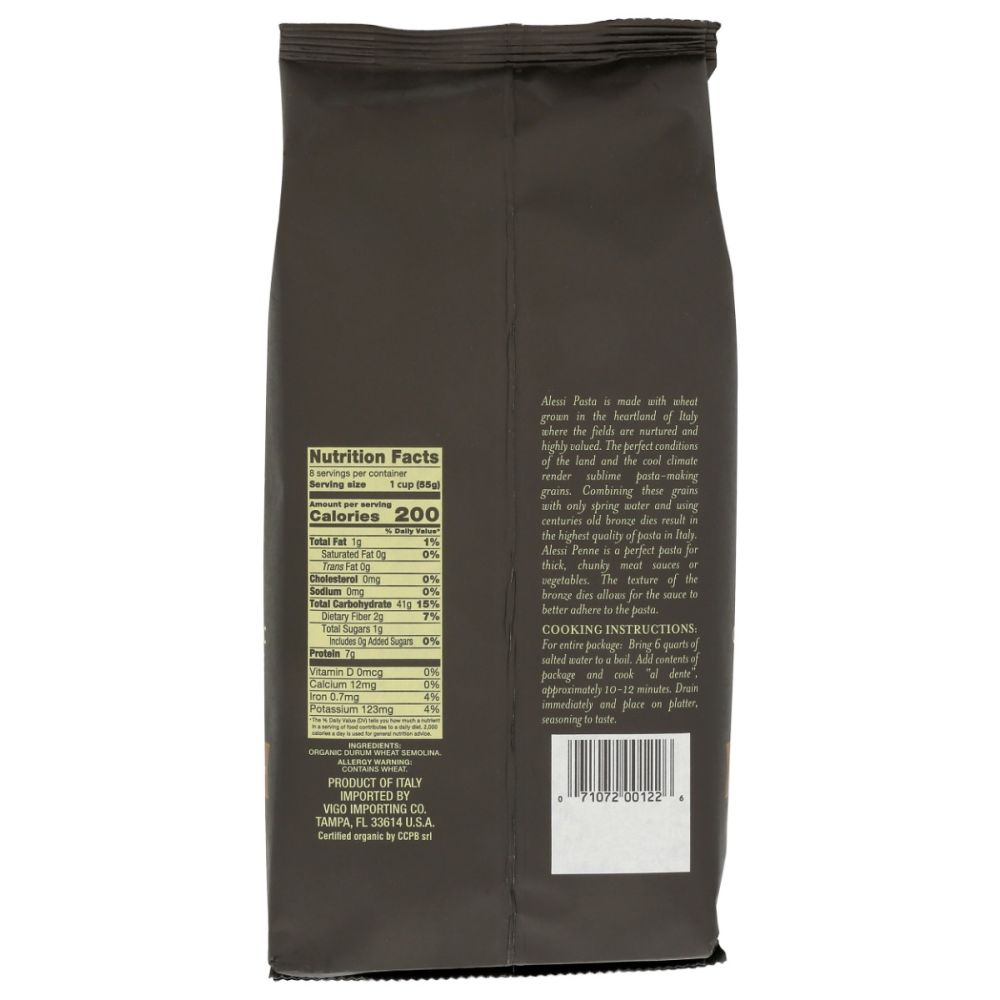 ALESSI: Organic Penne Pasta, 16 oz - SMART GREENS