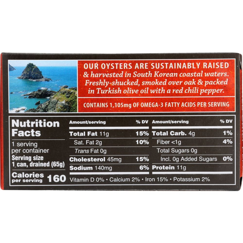 CROWN PRINCE: Smoked Oysters with Red Chili Pepper, 3 oz - SMART GREENS