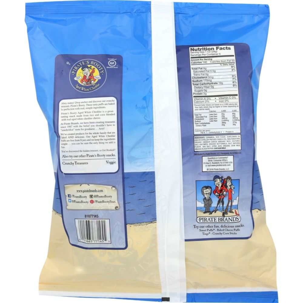 PIRATE BRANDS Aged White Cheddar Rice and Corn Puffs 6-pack gluten-free snack