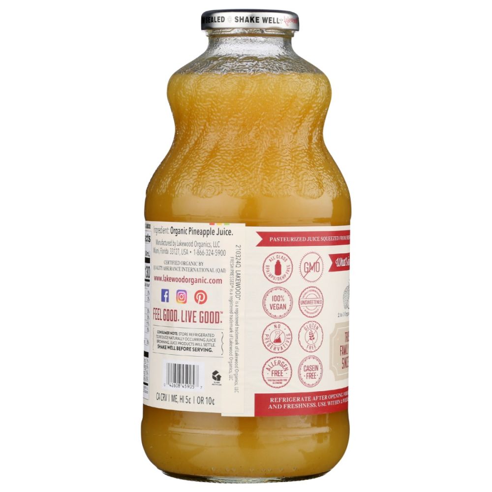 LAKEWOOD: Organic Pure Pineapple Juice, 32 fo - SMART GREENS
