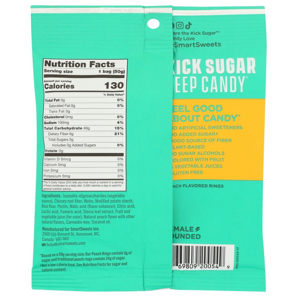 SMARTSWEETS: Peach Rings Gummy Candy, 1.8 oz - SMART GREENS