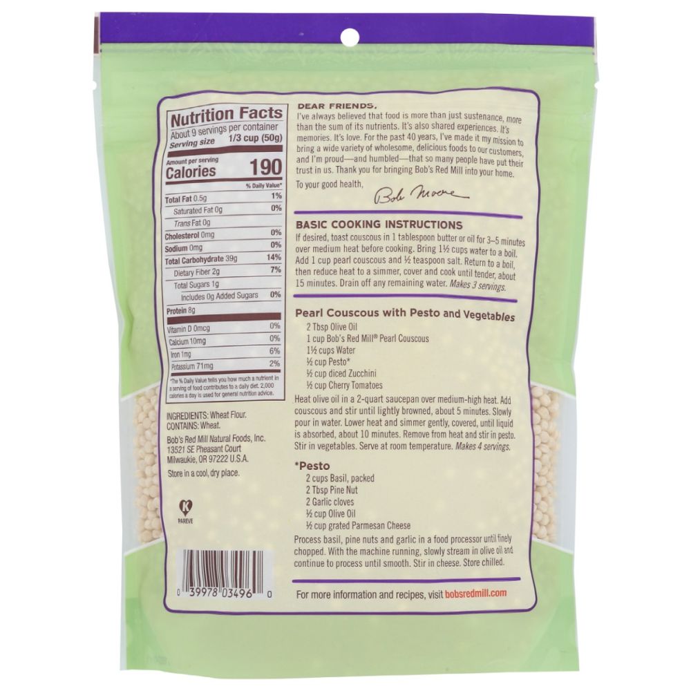 BOBS RED MILL: Traditional Pearl Couscous, 16 oz - SMART GREENS