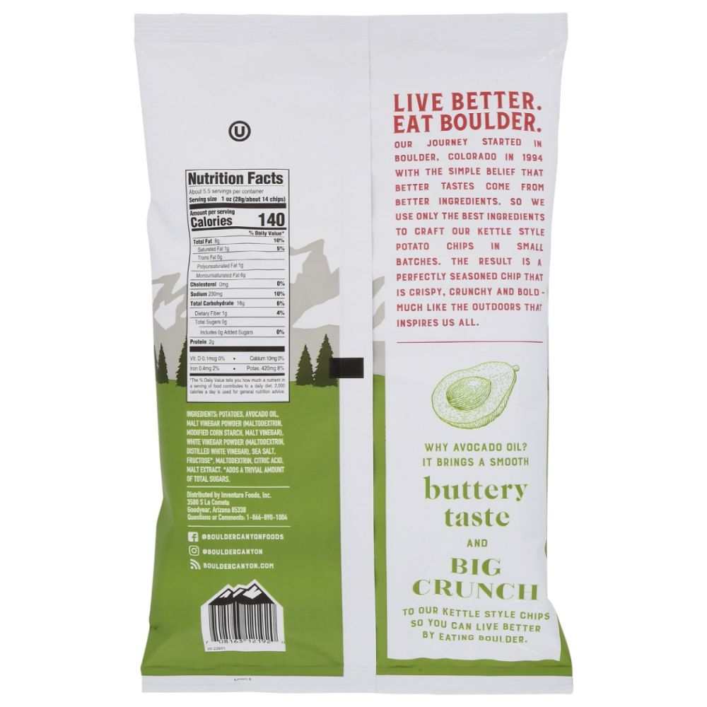 Boulder Canyon Avocado Oil Malt Vinegar and Sea Salt Chips 5.25 oz bag