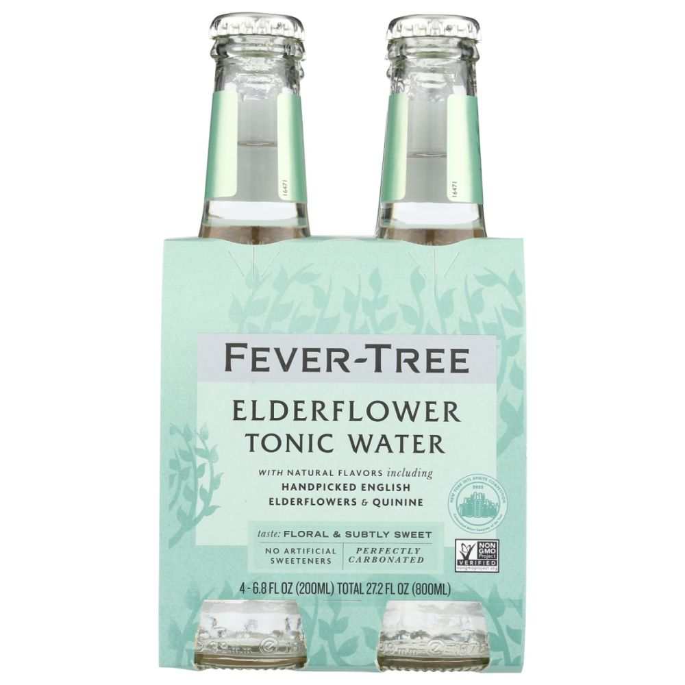 Fever-Tree elderflower tonic water 4-pack, floral sparkling drink, glass bottles