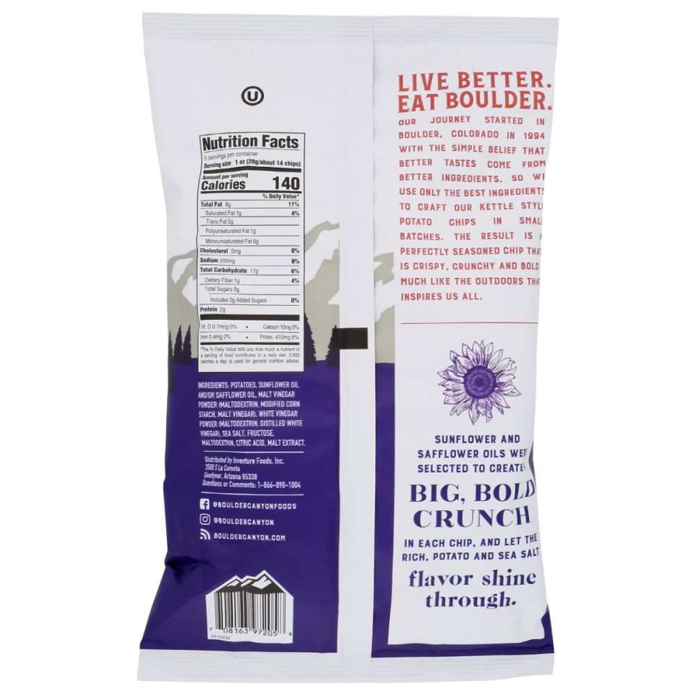 BOULDER CANYON Classic Malt Vinegar and Sea Salt kettle-cooked potato chips 5 oz bag