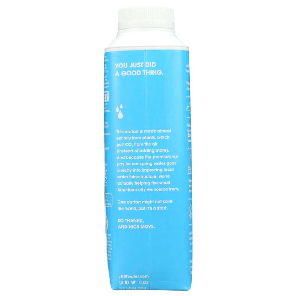 Eco-friendly blue carton with white cap and sustainability message on the side