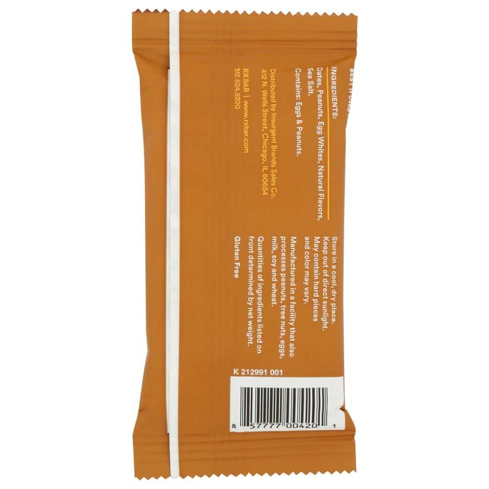 RXBAR Peanut Butter Protein Bar with creamy peanuts and sea salt, 1.8 oz packaging