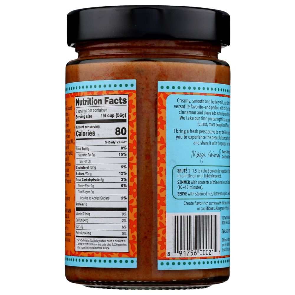MAYA KAIMAL Butter Masala Indian Simmer Sauce 12.5 oz jar for homemade Butter Chicken