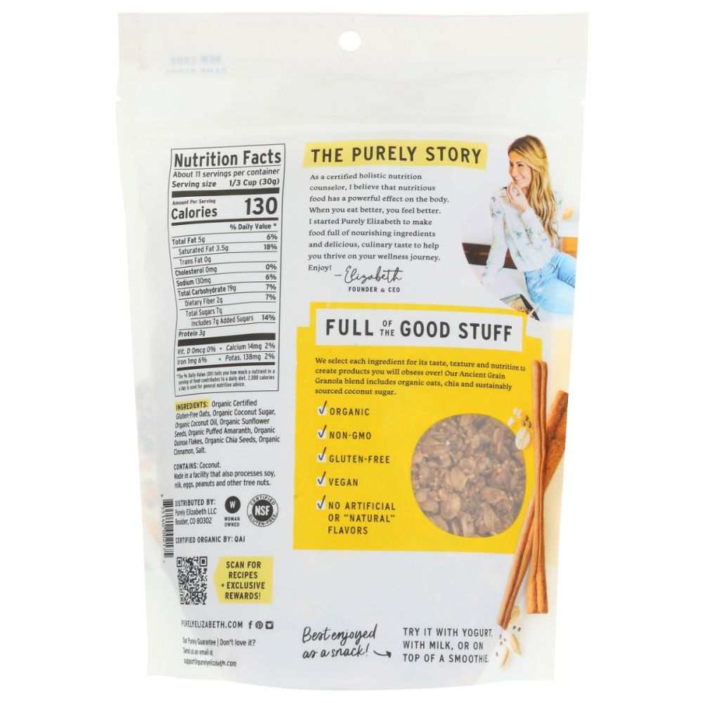 PURELY ELIZABETH Original Ancient Grain Granola 12 oz with coconut sugar and cinnamon