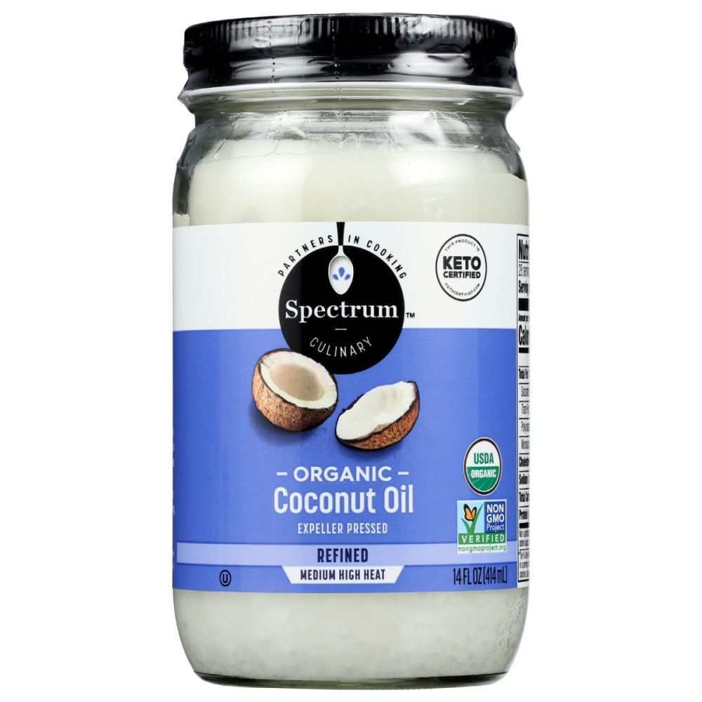 Spectrum Naturals Organic Refined Coconut Oil 14oz jar for cooking and skin care