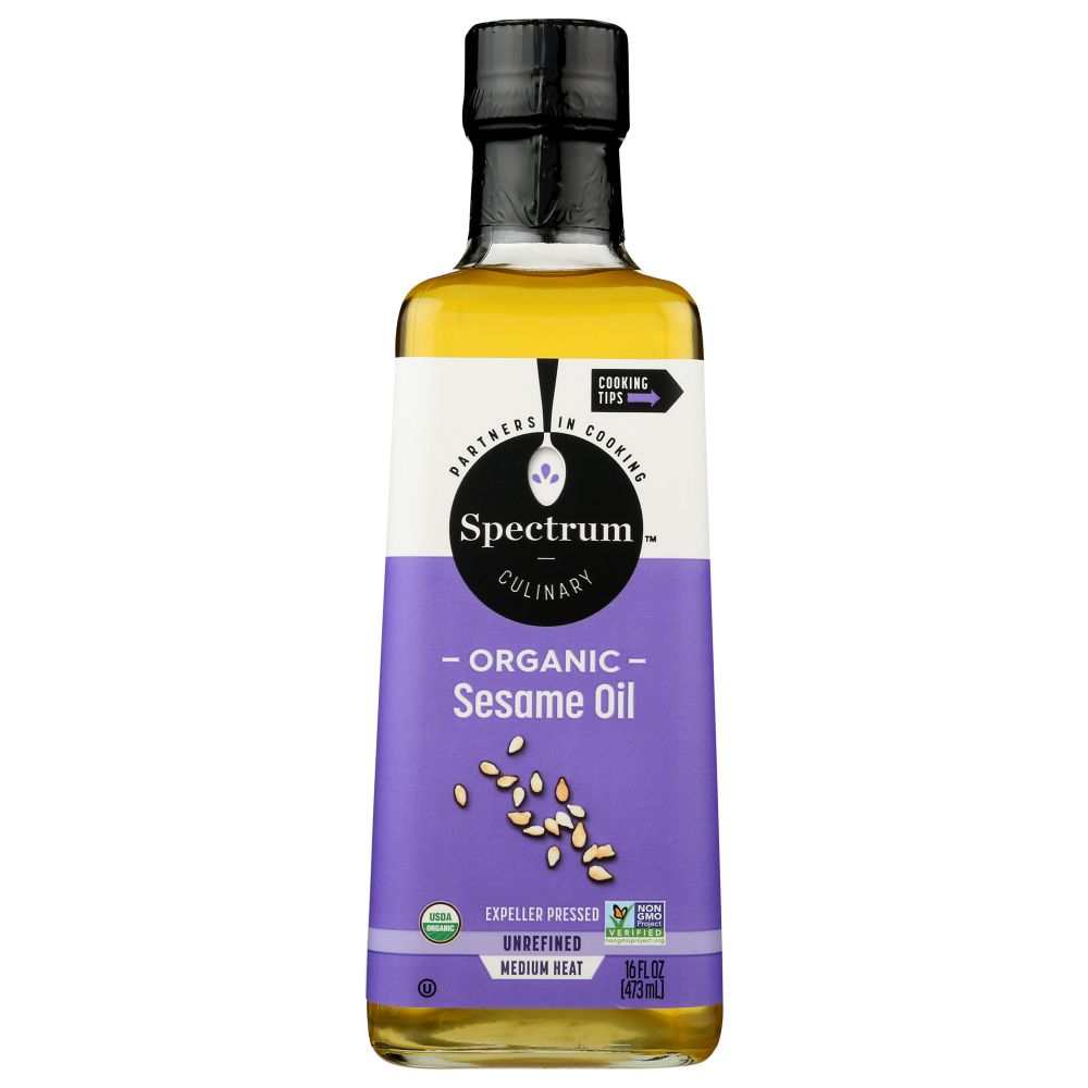 Spectrum Naturals Organic Sesame Oil unrefined bottle for cooking with rich flavor