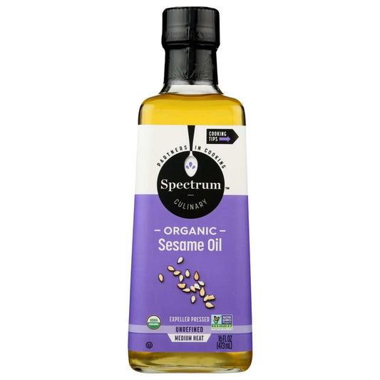 Spectrum Naturals Organic Sesame Oil unrefined bottle for cooking with rich flavor
