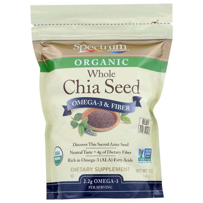 Bag of organic whole chia seeds dietary supplement, high in omega-3 and fiber, 12 oz