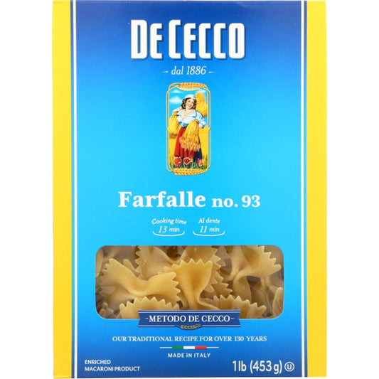 DE CECCO: Pasta Farfalle, 16 oz - SMART GREENS
