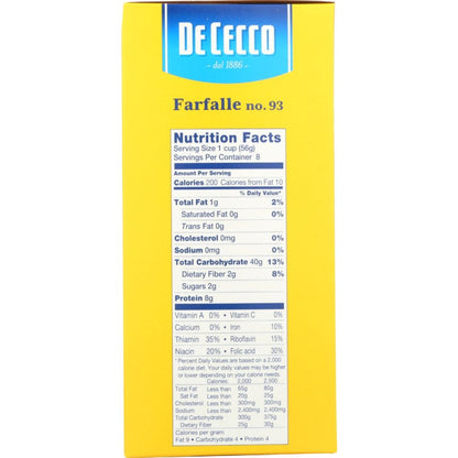 DE CECCO: Pasta Farfalle, 16 oz - SMART GREENS