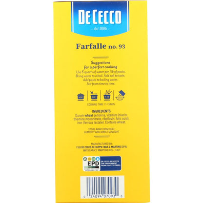DE CECCO: Pasta Farfalle, 16 oz - SMART GREENS