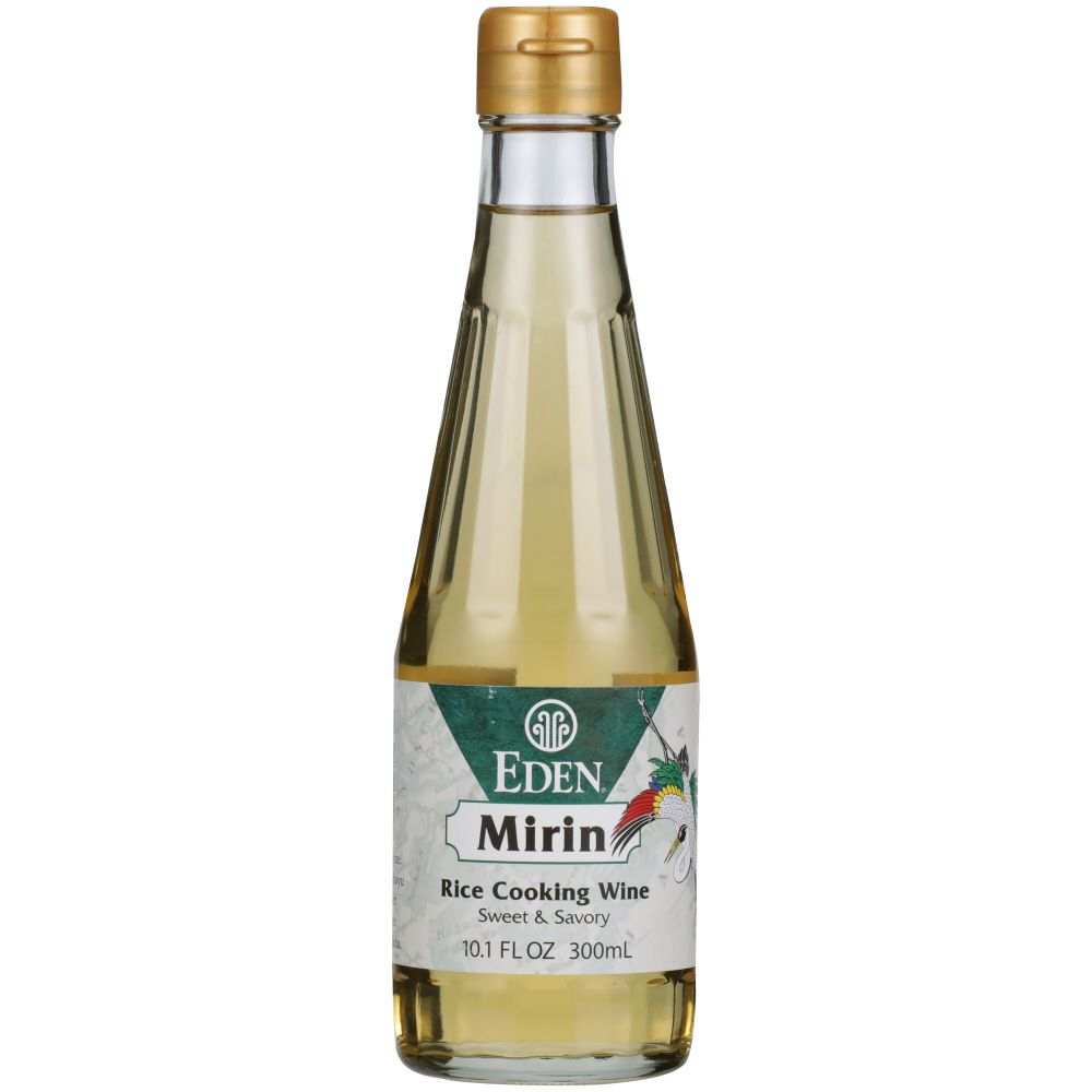 EDEN FOODS Mirin Rice Cooking Wine bottle with Japanese ingredients and cooking background