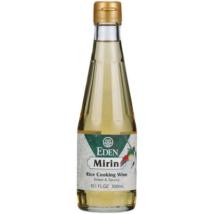 EDEN FOODS Mirin Rice Cooking Wine bottle with Japanese ingredients and cooking background