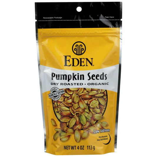 EDEN FOODS Seed Pumpkin Dry Roasted organic pumpkin seeds in resealable 4 oz pouch