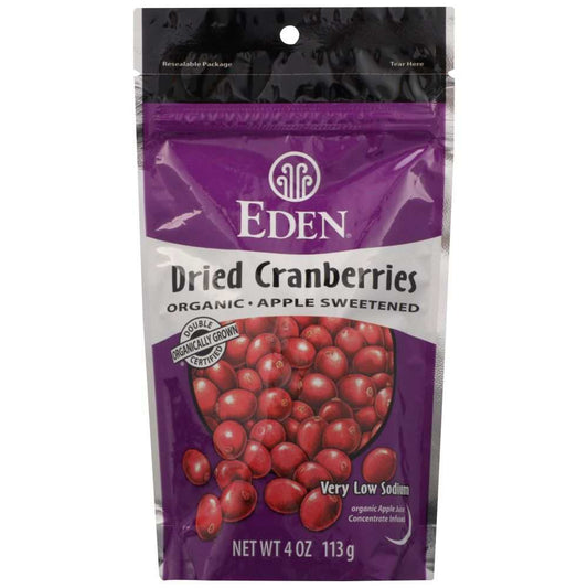 EDEN FOODS organic dried cranberries apple sweetened 4 oz reclosable pouch