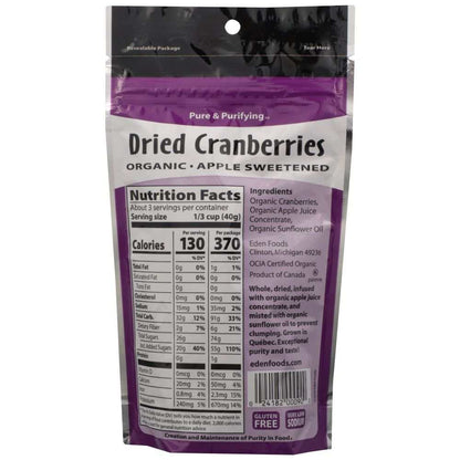 EDEN FOODS organic dried cranberries apple sweetened 4 oz pouch