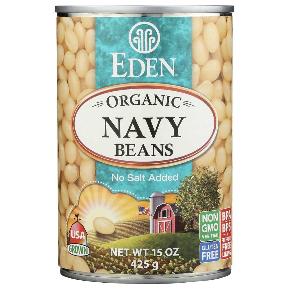 EDEN FOODS Organic Navy Beans can showcasing natural, gluten-free, and sustainable ingredients