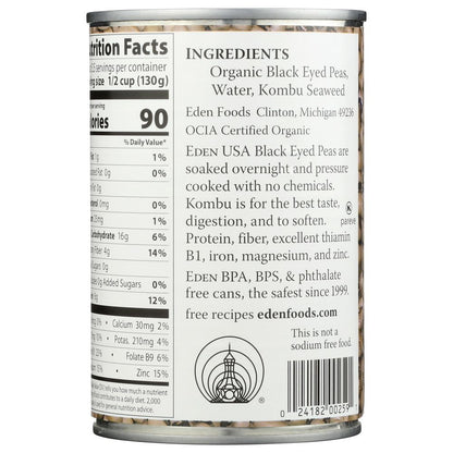 EDEN FOODS: Bean Black Eyed Peas No Salt Added Organic, 15 oz - SMART GREENS