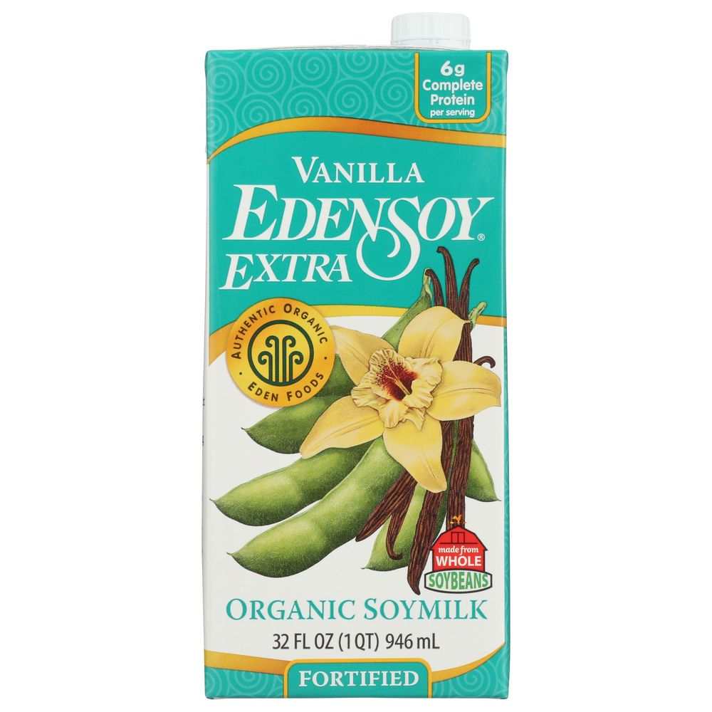 EDEN FOODS Organic Edensoy Vanilla 32 oz carton with certified organic, non-GMO, and BPA-free packaging