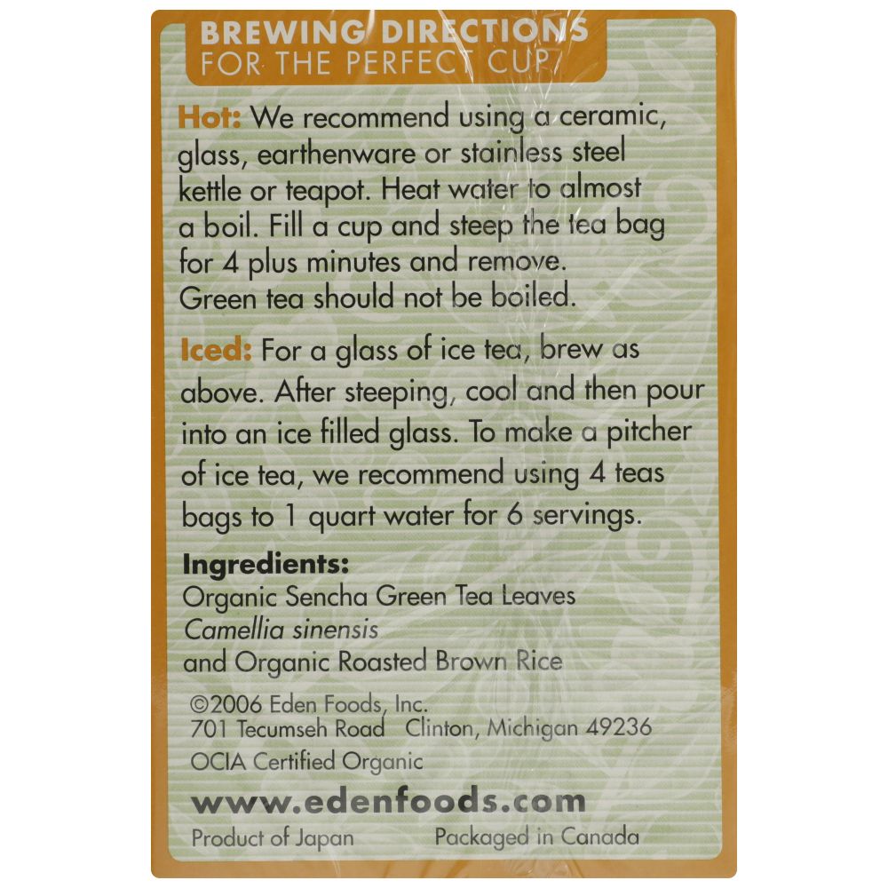 EDEN FOODS: Tea Genmaicha Green Org, 16 bg - SMART GREENS
