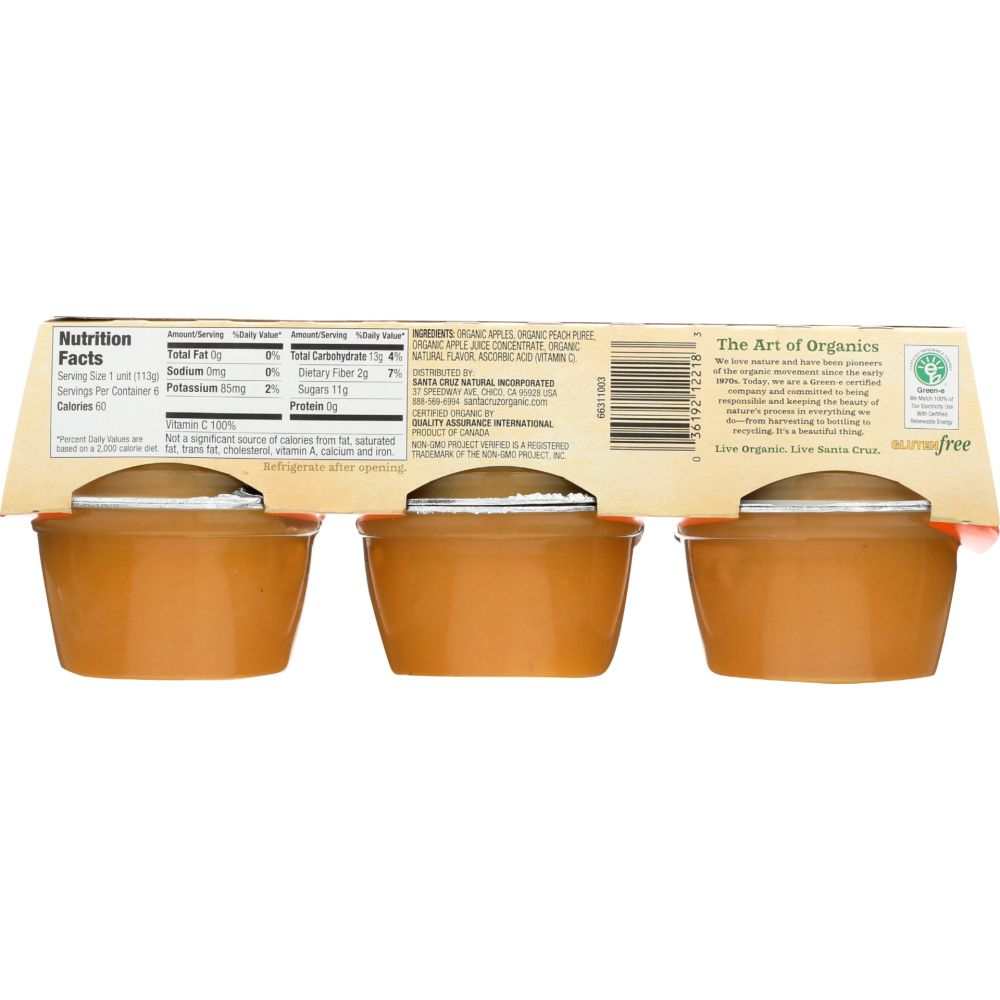 SANTA CRUZ Organic Applesauce Peach Pack of 6 jars 24 oz each