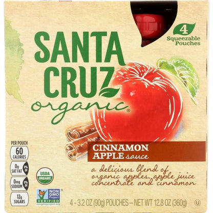 SANTA CRUZ Organic Cinnamon Apple Sauce 3.2oz pouches pack with vitamin C and cinnamon flavor
