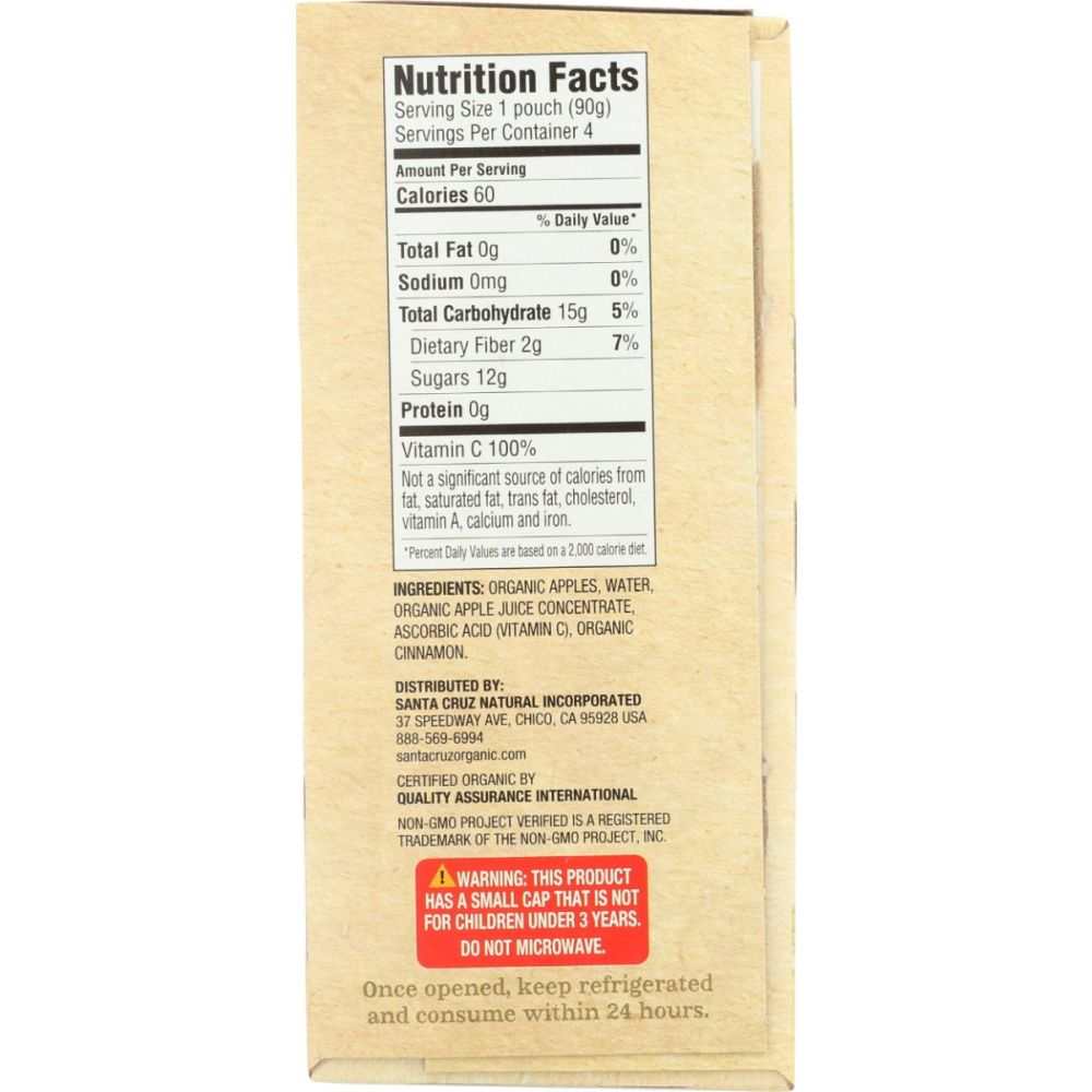SANTA CRUZ organic cinnamon apple sauce pouches 12.8 oz pack
