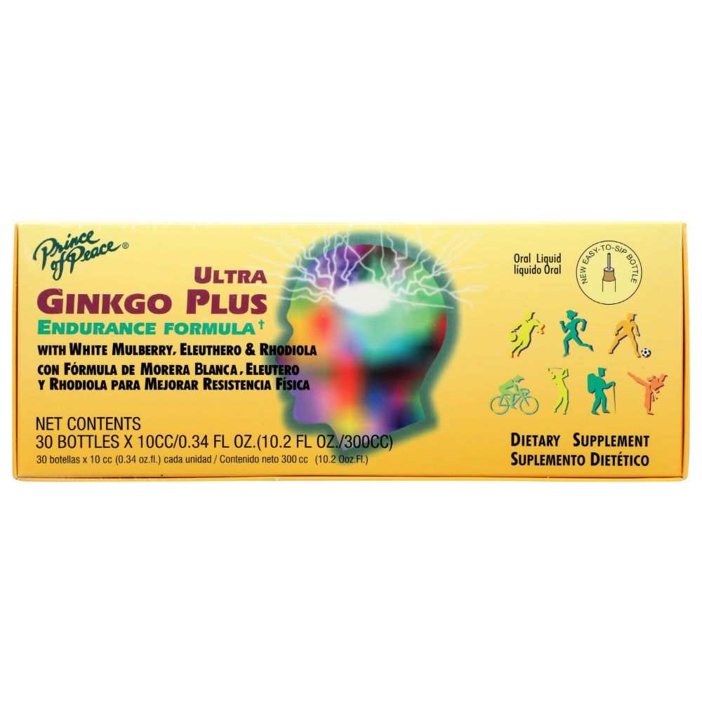 PRINCE OF PEACE Ginkgo Plus Endurance Formula supplement bottle with natural ingredient benefits for athletes