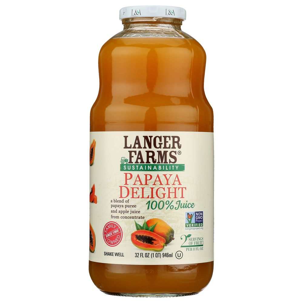L & A JUICE Papaya Delight 32 oz bottle of natural fruit juice with no added sugars or preservatives