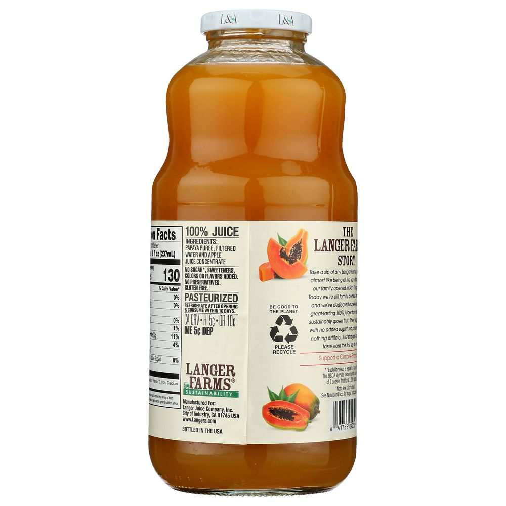 L & A JUICE Papaya Delight 32 oz bottle with fresh fruit design
