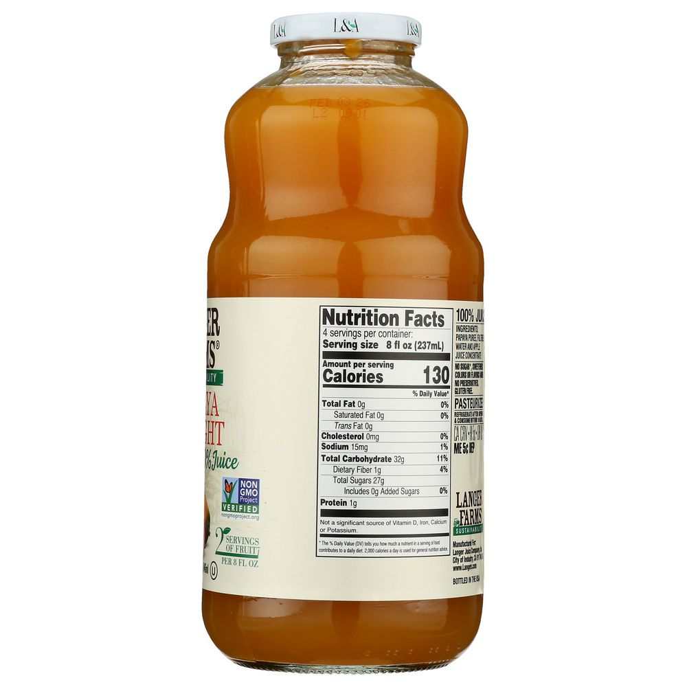 L & A JUICE Papaya Delight 32 oz bottle with fresh fruit imagery and natural juice branding
