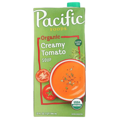 PACIFIC FOODS Organic Creamy Tomato Soup 32 oz carton with tomatoes and herbs