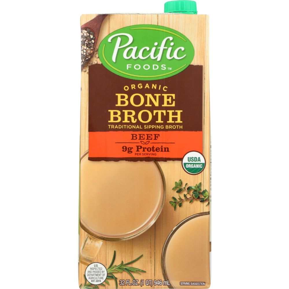 Pacific Foods Organic Beef Bone Broth 32 oz carton gluten-free savory broth