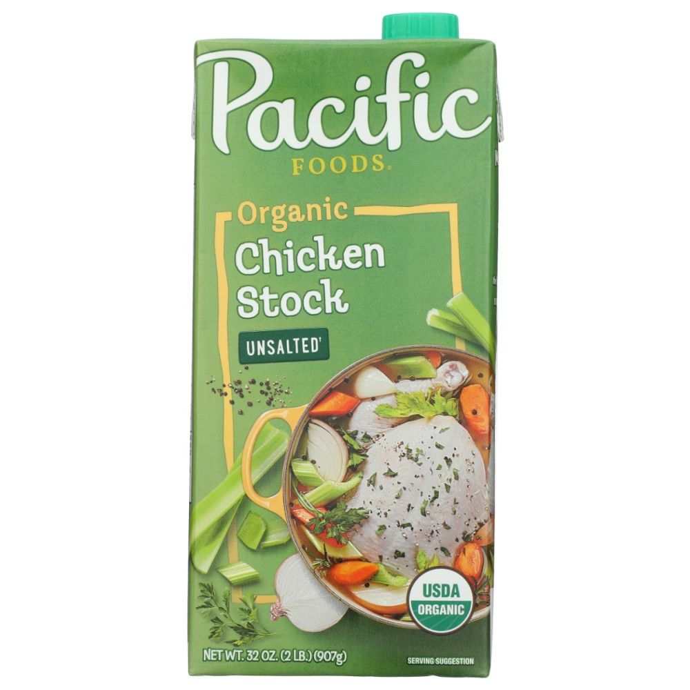 Pacific Foods Organic Unsalted Chicken Stock 32 oz carton for cooking and marinating