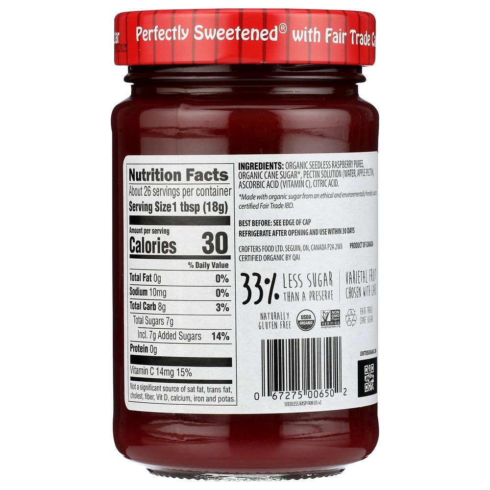 CROFTERS: Conserve Seedless Raspberry Organic, 16.5 oz - SMART GREENS