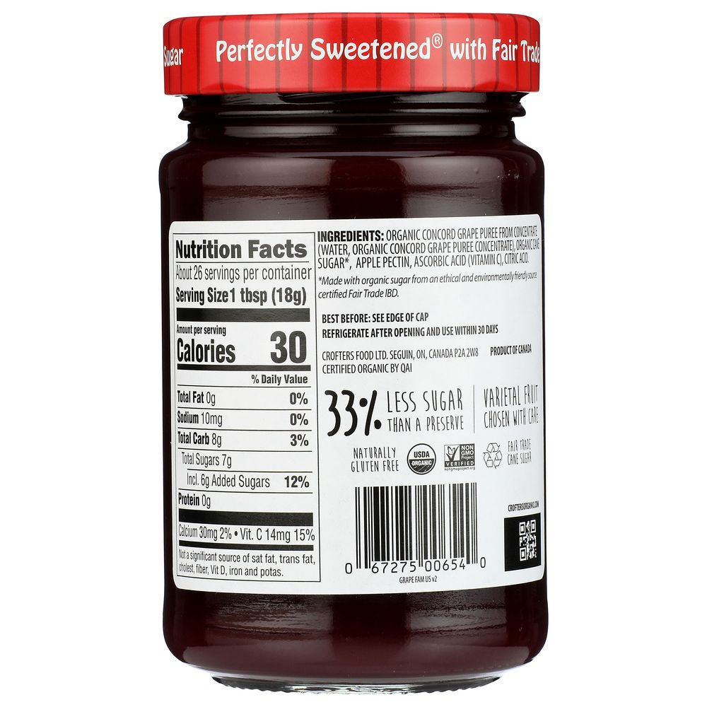 CROFTERS: Concord Grape Fruit Spread, 16.5 oz - SMART GREENS